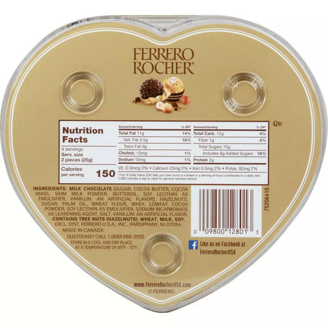 Ferrero Rocher Valentine's Chocolates Heart 8 Count Fine Hazel Nut Chocolates