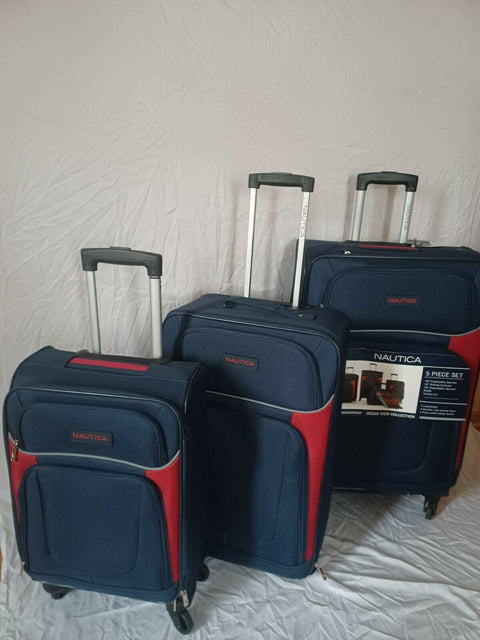 $560 New Nautica Oceanview 3 Piece Luggage Set Spinner Suitcase Blue Red Soft