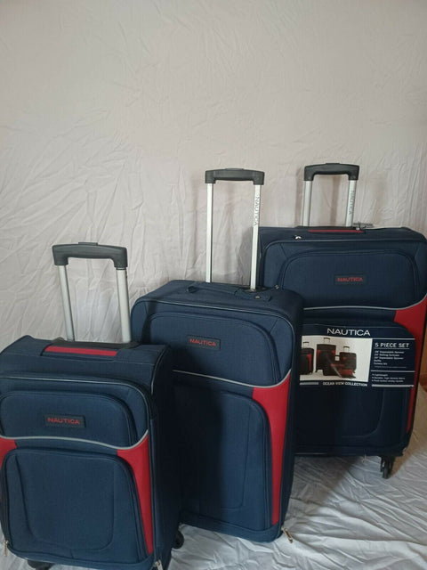 $560 New Nautica Oceanview 3 Piece Luggage Set Spinner Suitcase Blue Red Soft