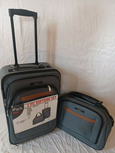$240 New iPack Breeze 2-pc. Softside Luggage Set Carry on Gray 20"