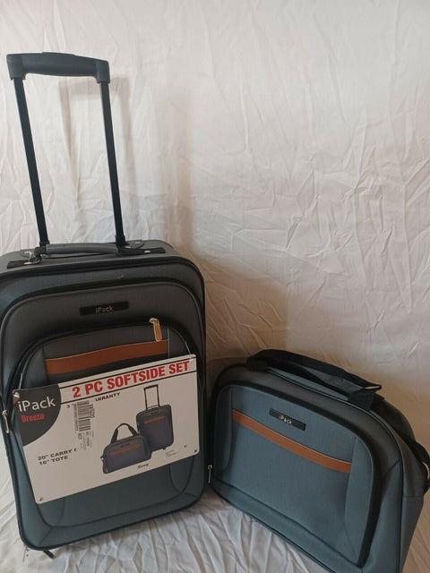$240 New iPack Breeze 2-pc. Softside Luggage Set Carry on Gray 20"
