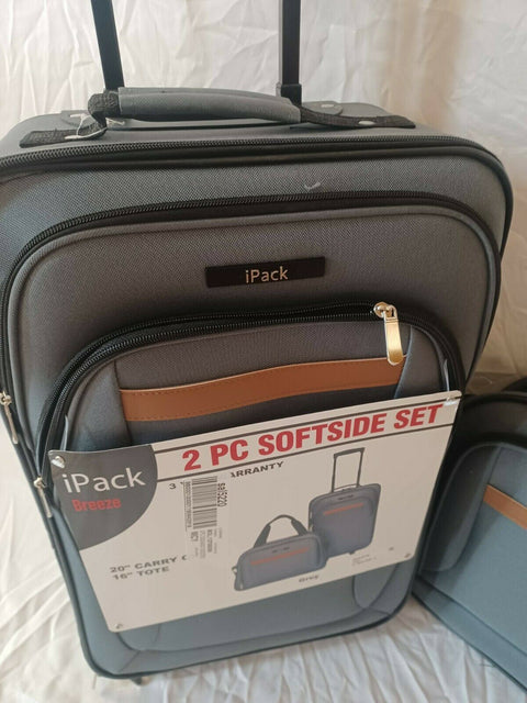 $240 New iPack Breeze 2-pc. Softside Luggage Set Carry on Gray 20"