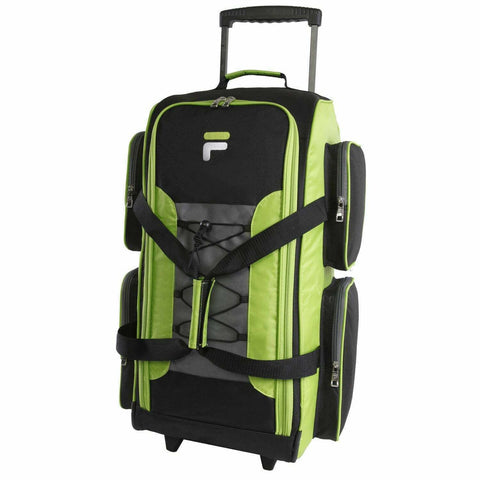 New Fila 26" Lightweight Rolling Wheeled Duffel Bag Back Pack Black Green