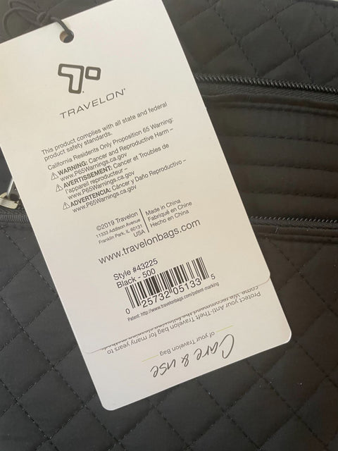 $100 New Travelon Anti-Theft Boho Slim Quilted Crossbody Shoulder Bag Black