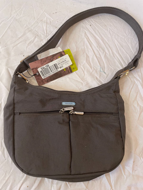 $156 New Travelon Anti-Theft Essentials East/West Hobo Bag Smoke Gray Crossbody