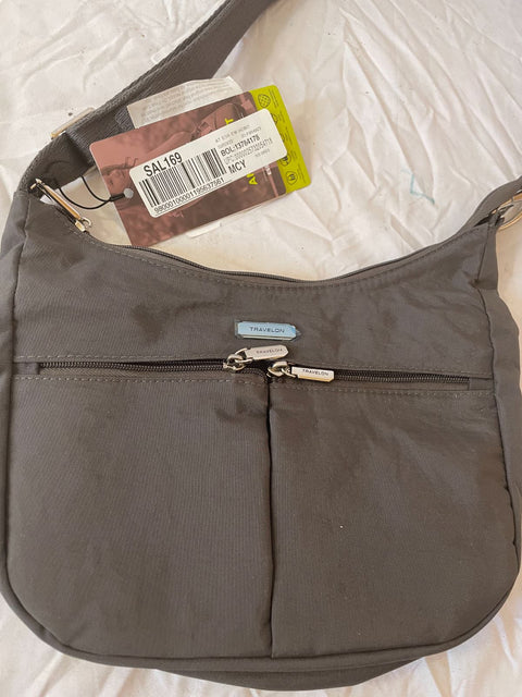 $156 New Travelon Anti-Theft Essentials East/West Hobo Bag Smoke Gray Crossbody