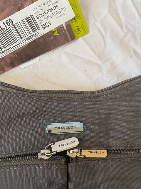 $156 New Travelon Anti-Theft Essentials East/West Hobo Bag Smoke Gray Crossbody