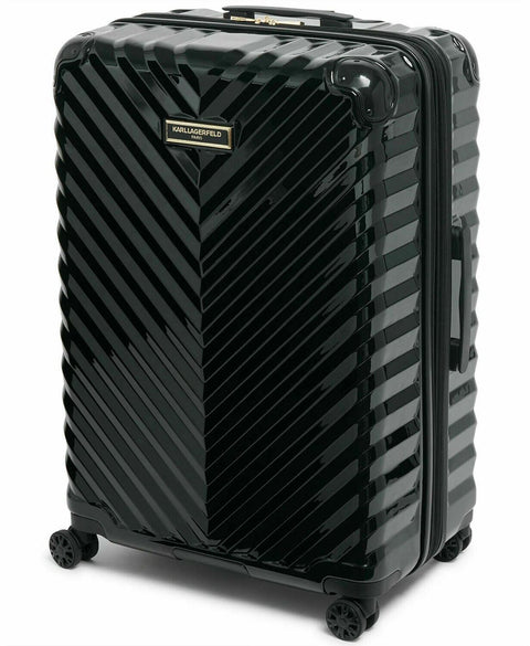 $780 Karl Lagerfeld Paris Black Chevron Hard Spinner Luggage Suitcase 28"