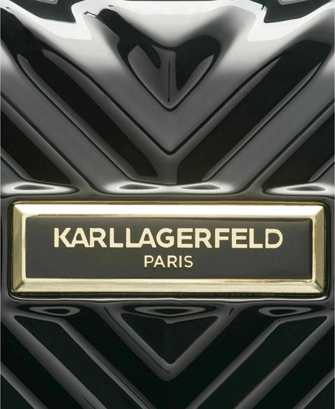 $780 Karl Lagerfeld Paris Black Chevron Hard Spinner Luggage Suitcase 28"