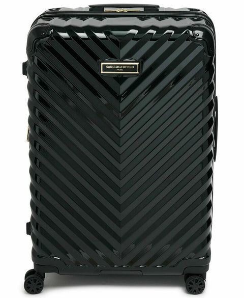$780 Karl Lagerfeld Paris Black Chevron Hard Spinner Luggage Suitcase 28"