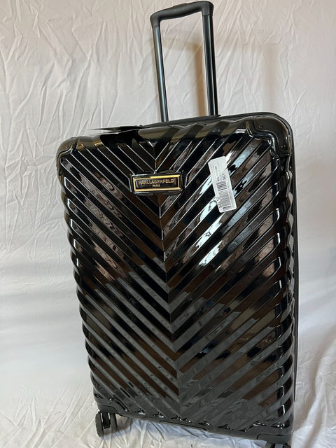 $780 Karl Lagerfeld Paris Black Chevron Hard Spinner Luggage Suitcase 28"