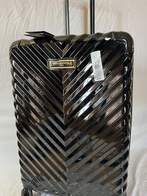 $780 Karl Lagerfeld Paris Black Chevron Hard Spinner Luggage Suitcase 28"