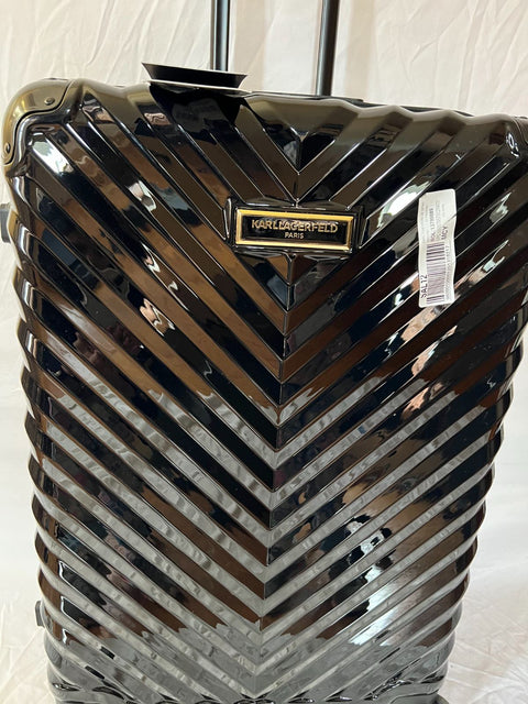 $780 Karl Lagerfeld Paris Black Chevron Hard Spinner Luggage Suitcase 28"