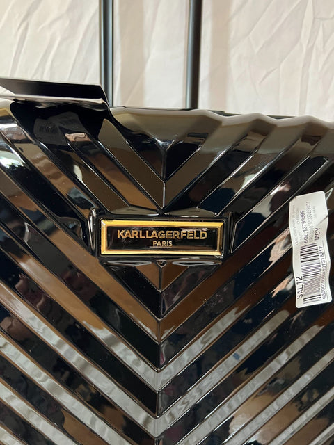 $780 Karl Lagerfeld Paris Black Chevron Hard Spinner Luggage Suitcase 28"