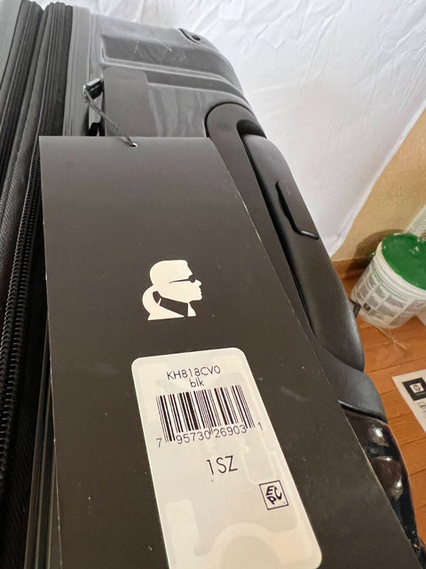 $780 Karl Lagerfeld Paris Black Chevron Hard Spinner Luggage Suitcase 28"