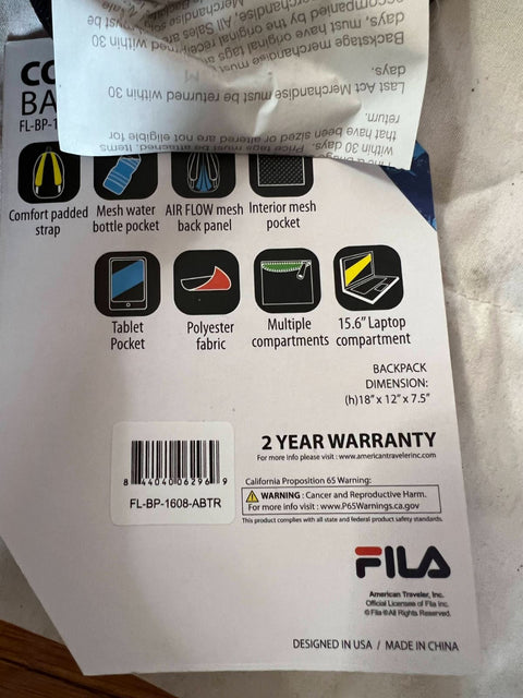 New Fila Backpack, Abstract Triangle, ONE Size Shoulder Bag
