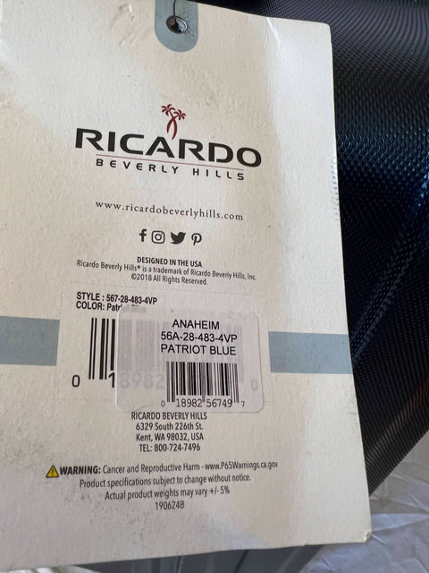 $480 New Ricardo Anaheim 28" Hard-side Check-In Spinner Luggage Blue Suitcase