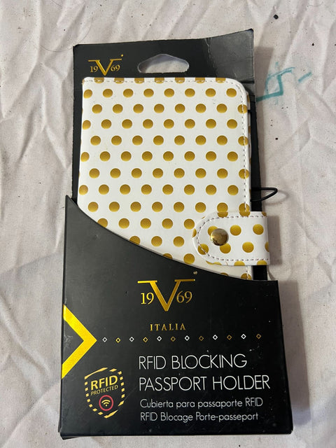 New 19V69 ITALIA RFID Blocking Passport Cover Wallet Case White Polka Dots