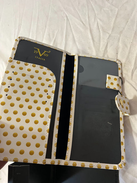 New 19V69 ITALIA RFID Blocking Passport Cover Wallet Case White Polka Dots