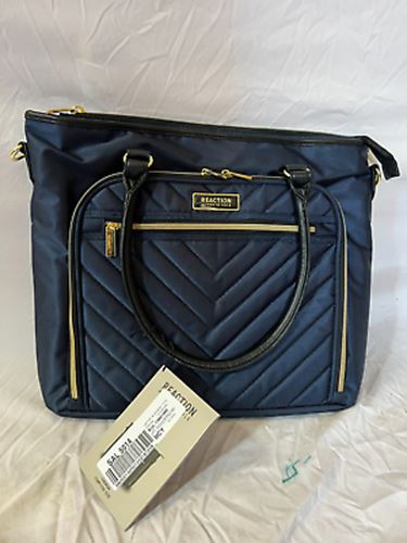 KENNETH COLE REACTION TWILL WITH QUILTED CHEVRON 15” LAPTOP TOTE NAVY ONE