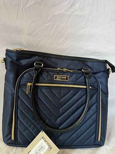 KENNETH COLE REACTION TWILL WITH QUILTED CHEVRON 15” LAPTOP TOTE NAVY ONE