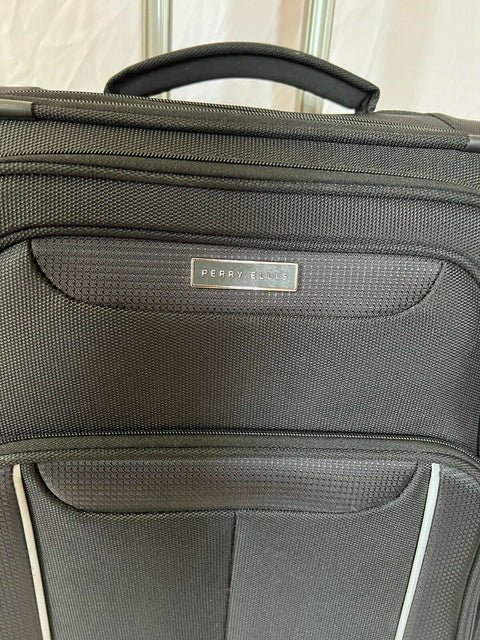 Perry Ellis Black Spinner Luggage Lightweight 24" Medium Check In Soft Case
