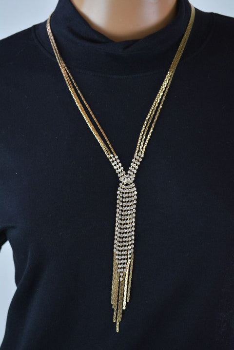 Nordstrom Joe Fresh Womens Gold Diamond Long Chain Link Necklace Fashion Jewelry - evorr.com