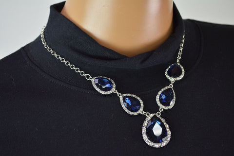 Nordstrom Joe Fresh Women's Silver Chain Embellished Blue Stone Necklace Jewelry - evorr.com