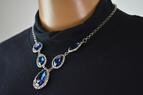 Nordstrom Joe Fresh Women's Silver Chain Embellished Blue Stone Necklace Jewelry - evorr.com