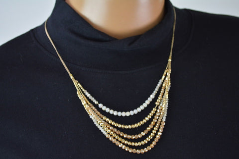 Nordstrom Joe Fresh Womens Gold Chain Shiny Peach Beads Necklace Fashion Jewelry - evorr.com