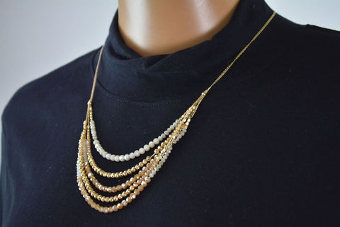 Nordstrom Joe Fresh Womens Gold Chain Shiny Peach Beads Necklace Fashion Jewelry - evorr.com