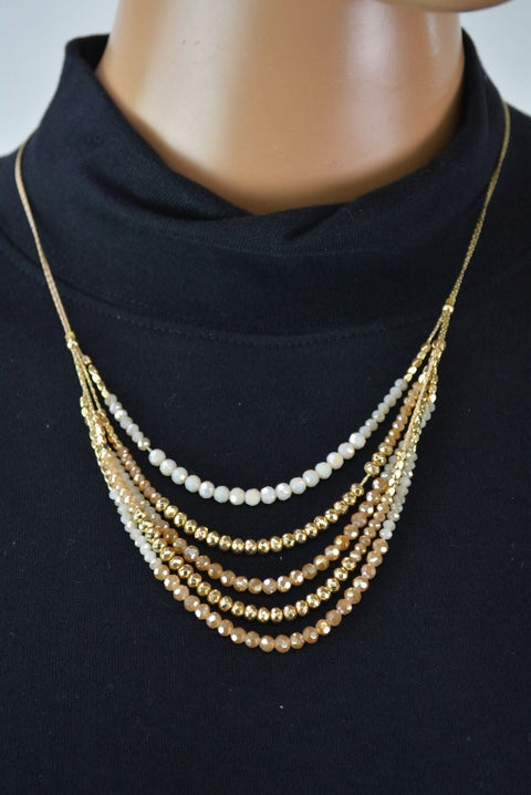 Nordstrom Joe Fresh Womens Gold Chain Shiny Peach Beads Necklace Fashion Jewelry - evorr.com