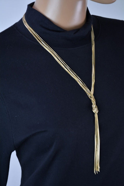 Nordstrom Joe Fresh Womens Gold Multi-String Chain Knot Necklace Fashion Jewelry - evorr.com