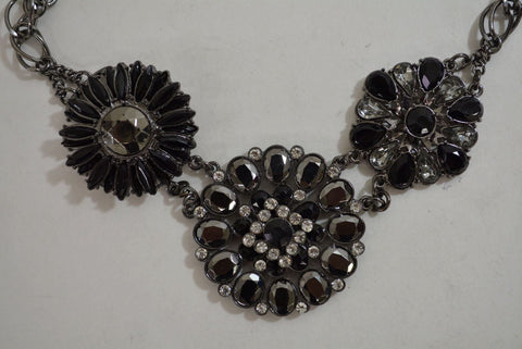 Nordstrom Joe Fresh Womens Black Gray Flower Rhinestone Necklace Fashion Jewelry - evorr.com