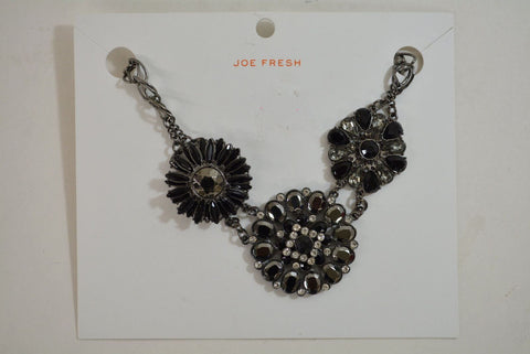 Nordstrom Joe Fresh Womens Black Gray Flower Rhinestone Necklace Fashion Jewelry - evorr.com