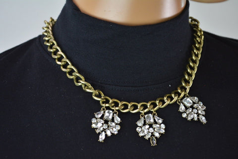 Nordstrom Joe Fresh Women's Brass Rhinestone Link Chain Necklace Fashion Jewelry - evorr.com