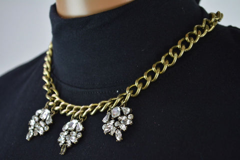 Nordstrom Joe Fresh Women's Brass Rhinestone Link Chain Necklace Fashion Jewelry - evorr.com
