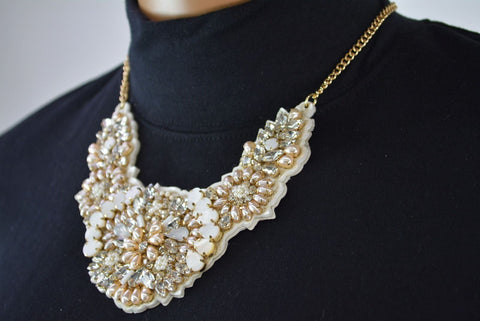 Nordstrom Joe Fresh Women's Pink Pearls Gems Gold Chain Necklace Fashion Jewelry - evorr.com