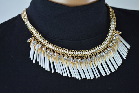 Nordstrom Joe Fresh Womens Gold Chain Stone Fringed Bib Necklace Fashion Jewelry - evorr.com