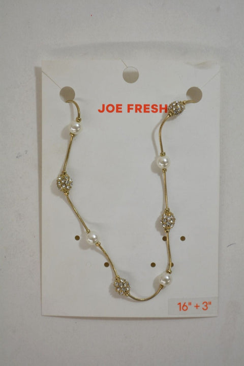 New Joe Fresh Women's Pearl Rhinestone Gold Chain Necklace Fashion Party Jewelry