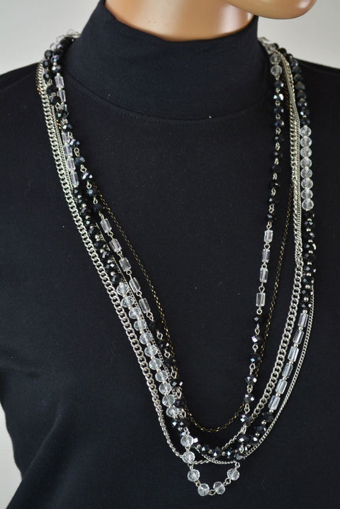 Nordstrom Joe Fresh Womens Beaded Silver Multi-Strand Long-Chain Fashion Jewelry - evorr.com