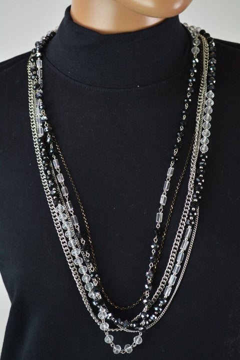 Nordstrom Joe Fresh Womens Beaded Silver Multi-Strand Long-Chain Fashion Jewelry - evorr.com