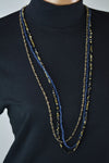 Nordstrom Joe Fresh Women's Blue 3-Layer Beaded Gold Long Chain Necklace Jewelry - evorr.com