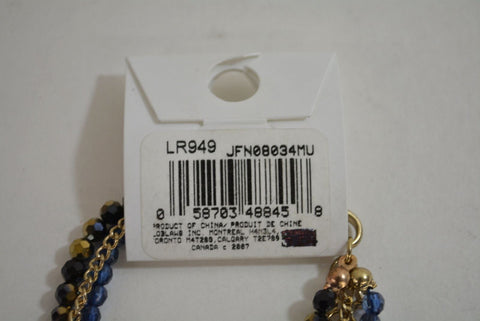 Nordstrom Joe Fresh Women's Blue 3-Layer Beaded Gold Long Chain Necklace Jewelry - evorr.com
