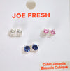 Joe Fresh Women's 3-Pairs Pink Blue Cubic Zirconia Stud Earrings Fashion Jewelry