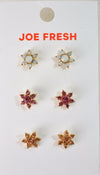 Nordstrom Joe Fresh Womens 3-Pairs Rhinestone Floral Stud Earrings Party Jewelry - evorr.com
