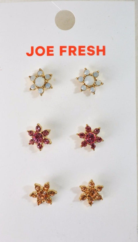 Nordstrom Joe Fresh Womens 3-Pairs Rhinestone Floral Stud Earrings Party Jewelry - evorr.com