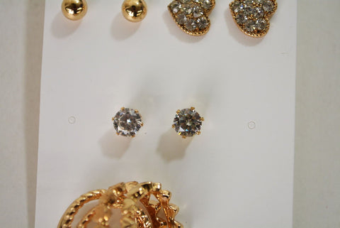 Nordstrom Joe Fresh Women's 3-Pairs Gold Stud Earrings 5-Finger Ring Set Jewelry - evorr.com