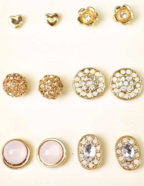 Nordstrom Joe Fresh Women's 6-Pair Rhinestone Floral Gold Stud Earrings Jewelry - evorr.com