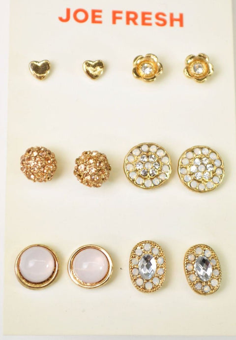 Nordstrom Joe Fresh Women's 6-Pair Rhinestone Floral Gold Stud Earrings Jewelry - evorr.com